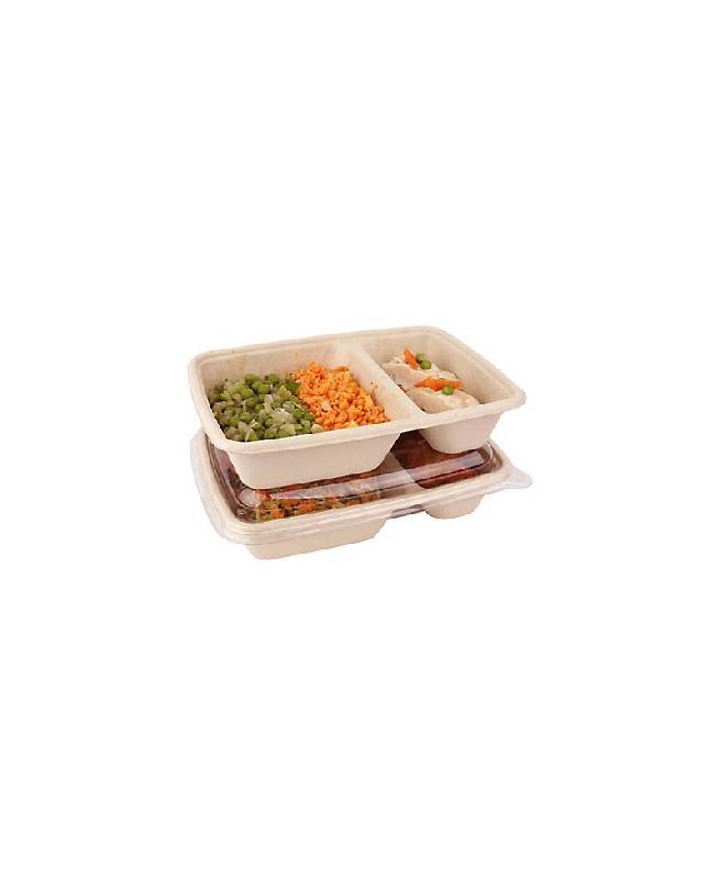 627503 - Boîte à couvercle indépendant en pulpe de canne à sucre - 2 compartiments - Écologique, biodégradable et micro-ondable_0