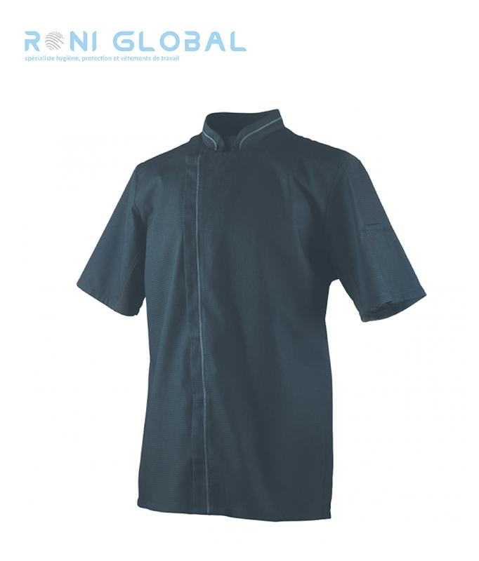 Veste de cuisine noire unisexe - manches courtes, coupe slim fit, polyester et coton, 1 poche - Aguila Robur_0