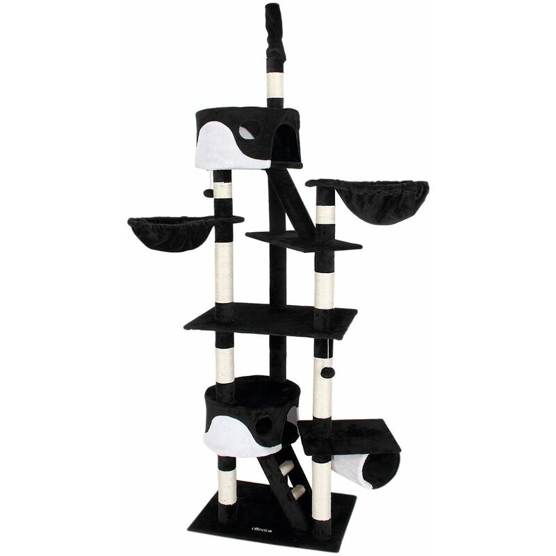 Arbre A Chat Griffoir Pour Chats Avec Fixation Plafond 2 Hamacs 2 Niches Poteau En Sisal Couleur Au Choix Noir Blanc Comparer Les Prix De Arbre A Chat Griffoir Pour Chats Avec