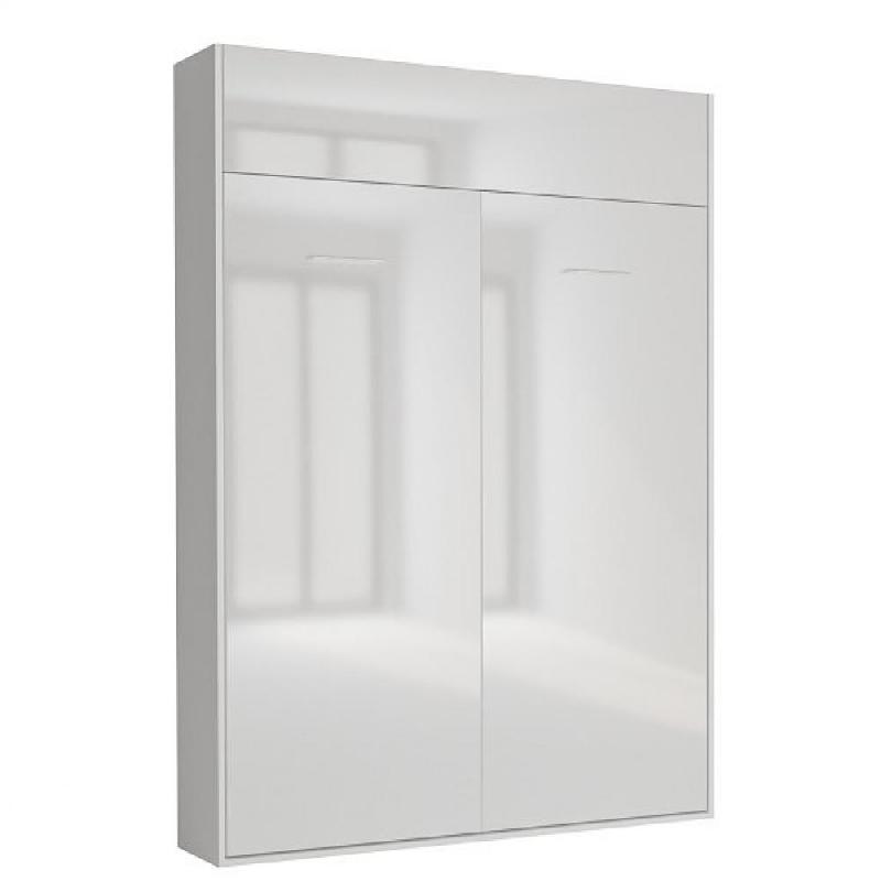 ARMOIRE LIT ESCAMOTABLE DYNAMO STRUCTURE BLANC MAT FAÇADE BLANC BRILLANT 140*200 CM_0