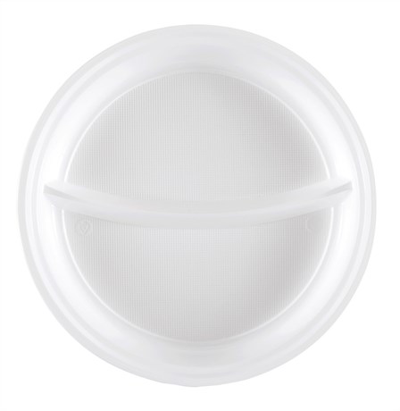 ASSIETTE RONDE SNACK 2 COMPARTIMENTS D.22 CM PS BLANC (VENDU PAR 1400)