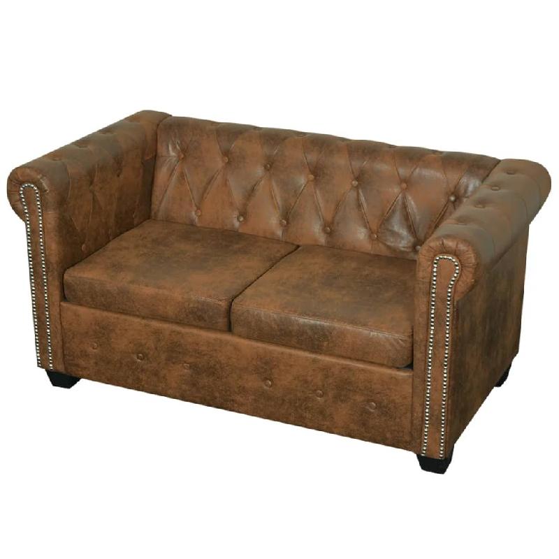 CANAPÉ CHESTERFIELD 2 PLACES CUIR ARTIFICIEL MARRON 02_0019063_0