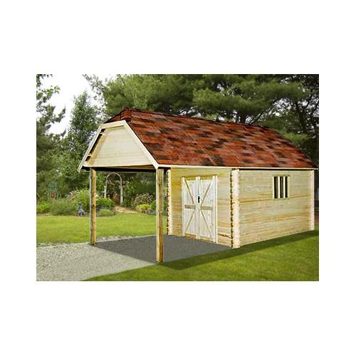 Garage avec carport bois / 10,85 m² / toit double pente / porte battante / 3.55 x 6.50 x 3.41 m_0
