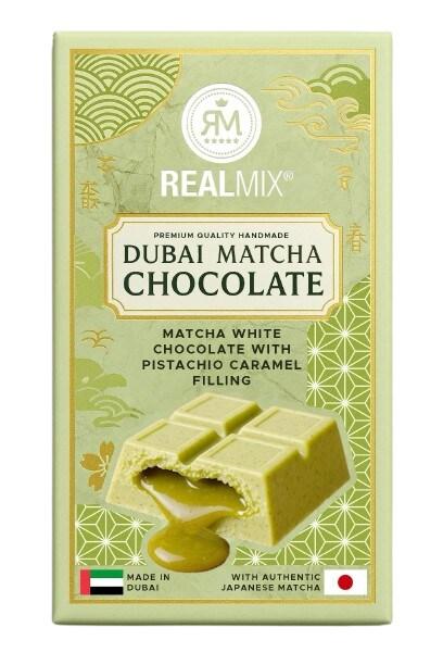 Carton de 30 tablettes | REALMIX Chocolat blanc au matcha, fourré au caramel pistaches  | Fabriqué à Dubaï et matcha japonais | 100 g - 9120060951058_0