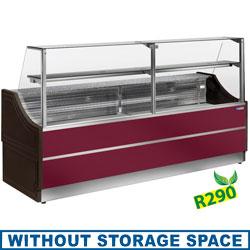 Comptoir-vitrine réfrigéré sans réserve Orléans Plus - Bandeau rouge, joue marron, gaz R290 - 2500x810xH1350 - Référence OL250/D4-R2_0