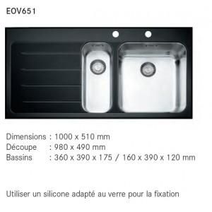 EVIER 1 CUVE + 1/2 EPOS VERRE ET INOX EOV651 FRANKÉ