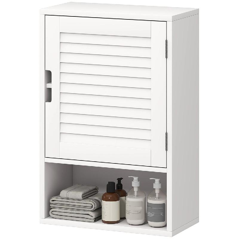 Helloshop26 - Armoire murale de salle de bain 40 x 20 x 60 cm étagère réglable porte à lattes silencieuse moderne épuré en MDF blanc 21_0002796_0