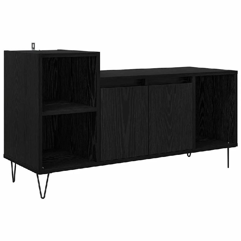 Helloshop26 - Meuble TV rectangulaire moderne avec 2 portes et 2 étagères 100 x 35 x 55 cm en bois d'ingénierie noir 02_0052780 - noir métal 30002_0