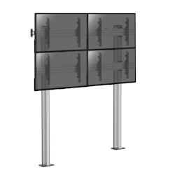 KIMEX Support sur pieds mur d'images pour 4 écrans TV 45''-55'' - Hauteur 240cm - Fixation au sol et murale - gris 3700685417755_0