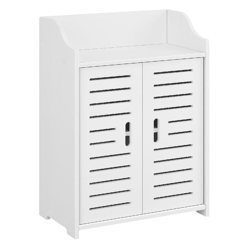 Meuble de salle de bain design - Avec étagères et rangement 2 portes - Bois composite blanc 62 cm - 03_0005832_0
