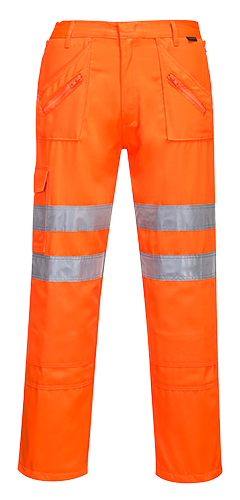 Pantalon réfléchissant orange RT47 - Ceinture semi-élastiquée, poches cargo, normes CE - Taille M_0