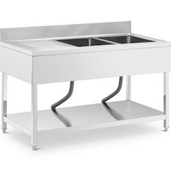 Royal Catering RCGS-2B140D7 Évier à 2 bacs de 500 x 400 x 250 mm avec étagère supplémentaire en acier inoxydable - inox 4062859232205_0