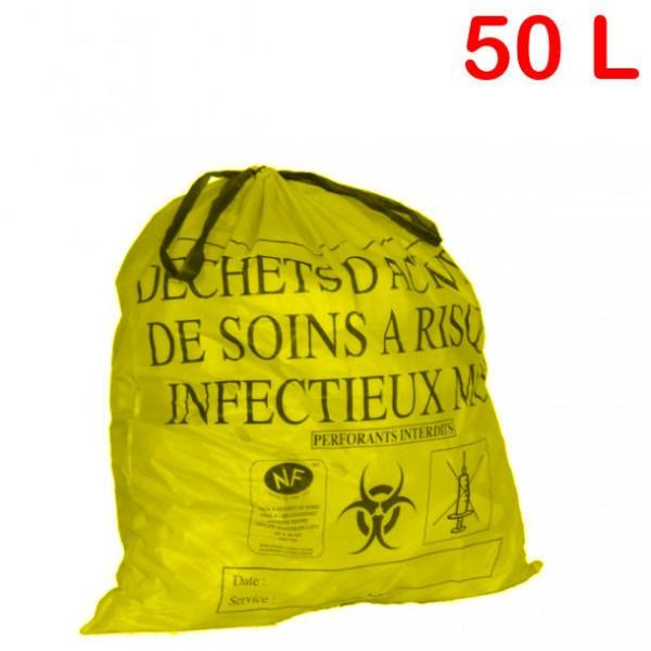 Sac poubelle à déchets infectieux - 50 litres - Flexitène renforcé NF X30-501 - Marque Rolléco_0