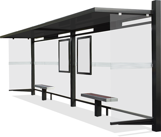 Abri bus cirrus double / structure en acier / bardage en verre trempé et securit / avec banquette / 718 x 145 cm_0