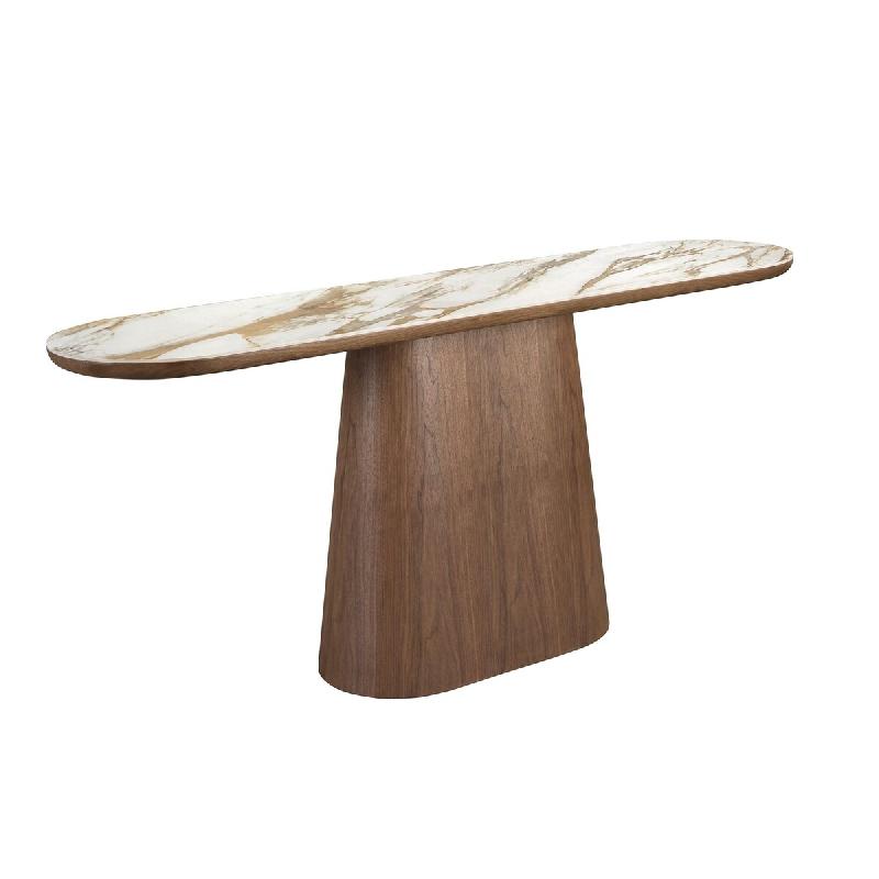 AC ANGEL CERDA Angel Cerdá Table console ovale demi-ronde en porcelaine et noyer 3284C Ø180 x 45 x 78 - blanc porcelaine 8435631043447_0