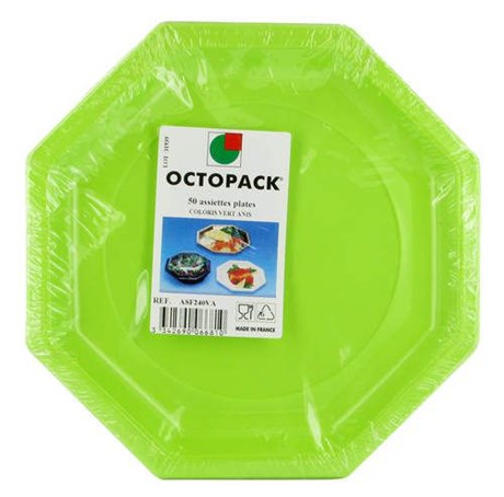 ASSIETTE PLASTIQUE JETABLE OCTOGONALE VERT ANIS 24 CM (VENDU PAR 50)