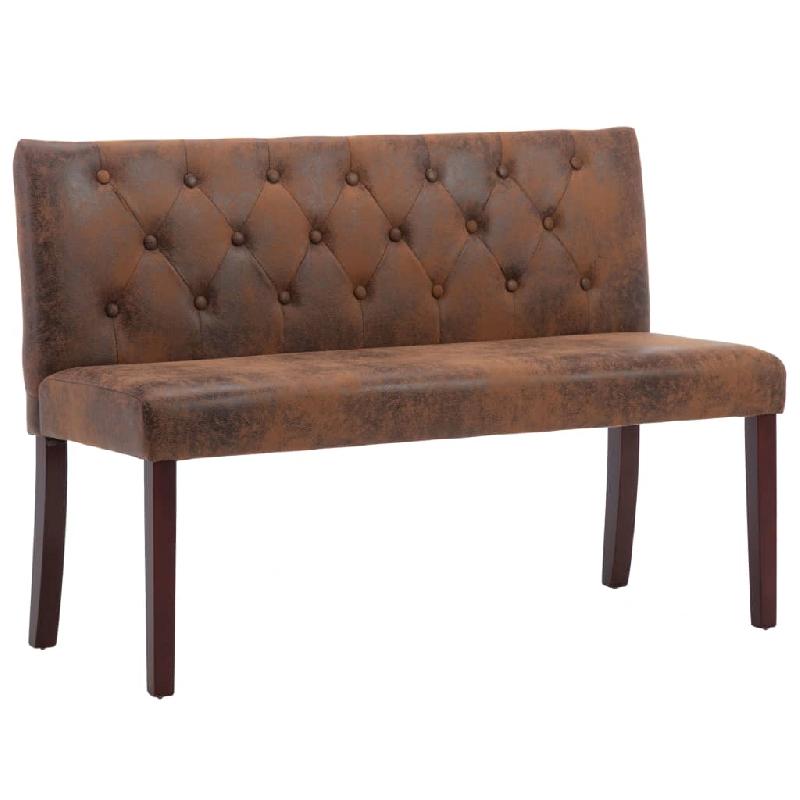 Banc banquette - 120 cm marron en similicuir daim avec dossier à motif de boutons - Réf : 02_0010805_0