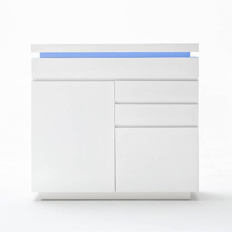 Buffet haut Ocean - laqué blanc brillant, 2 portes, 3 tiroirs, LED inclus_0