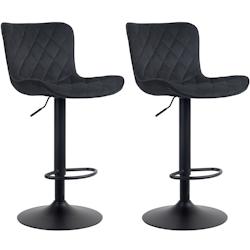 Décoshop26 - Lot de 2 tabourets de bar en tissu velours noir pieds en métal noir hauteur réglable pivotant TDB10727 - noir 3002487032694_0
