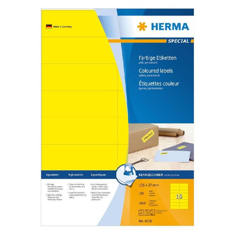 HERMA ETIQUETTES COULEUR - HERMA - COLORIS : JAUNE -  105 X 37 - BOITE DE 1600 ÉTIQUETTES