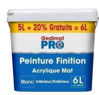 Peinture de finition GEDIMAT PRO acrylique satiné - 5L + 20% gratuit - intérieur/extérieur - 55m² de couverture_0