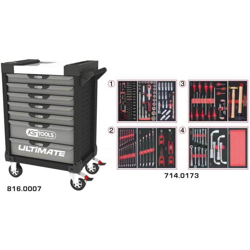 Servante PEARLline grise et noire 7 tiroirs équipée de 173 outils - KS Tools | 816.7173_0
