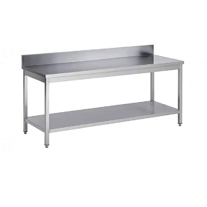 Table soudée bords droits, adossée avec étagère, en inox AISI 304, P 800 mm (Longueur, mm: 700 - Réf STAE78-1)_0