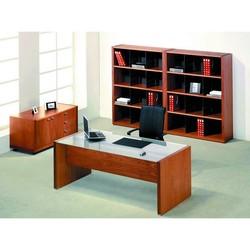 Bureau droit en bois avec plateau en verre - Caisson 3 tiroirs sur roulettes - Dimensions 200x90x72cm_0