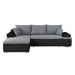 Canapé d'angle réversible convertible 3 places+Coffre - Simili noir et tissu gris - L 274 x P 184 cm - CELINA - Fabriqué en U AUCUNE - multicolore_0
