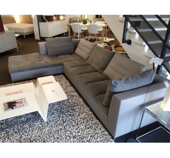 Canapé d'angle Feng - Ligne Roset - cuir et Alcantara - dimensions 306x210 cm - état neuf_0