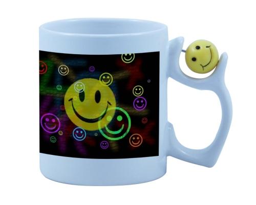 Mug smiley blanc en céramique traité polyester - Ø 8,1 cm - idéal pour cadeau personnalisé_0