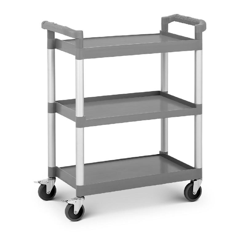 Chariot de service cuisine en plastique avec roulettes pivotantes - 3 plateaux - capacité 60 kg - aluminium et plastique gris - réf. 14_0000954_0