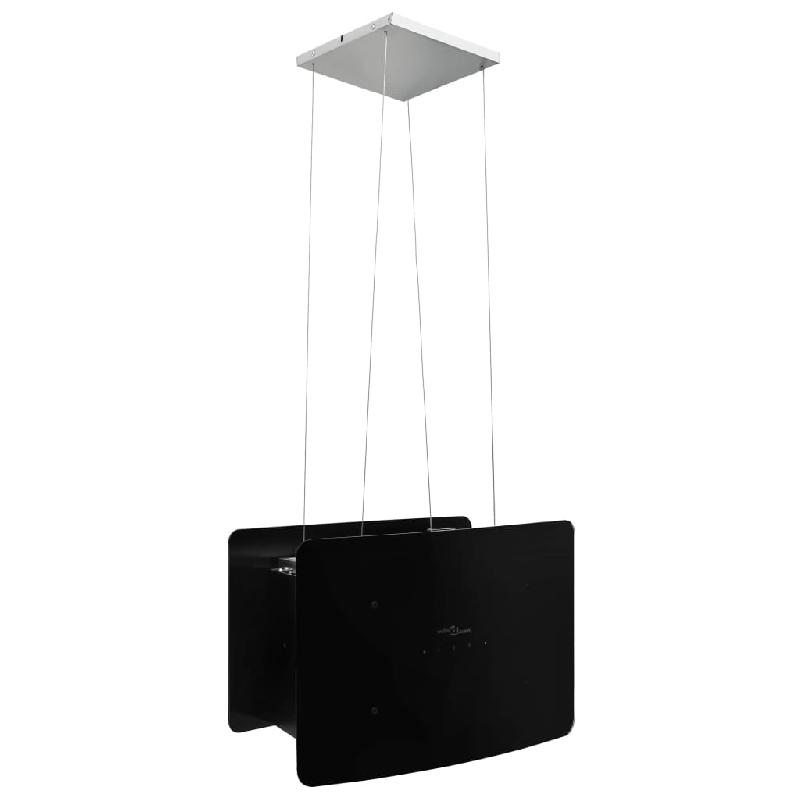 Hotte suspendue à écran tactile LCD - 55x37x(62-137) cm - Verre trempé noir avec éclairage LED et filtre anti-graisse_0
