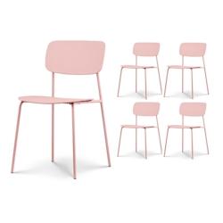 Kosmi Lot de 4 chaises roses poudrées au design minimaliste en métal et résine - rose 3760301692171_0