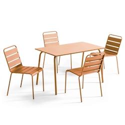 Oviala Business Ensemble table de jardin en métal et 4 chaises Caramel - marron acier 114628_0