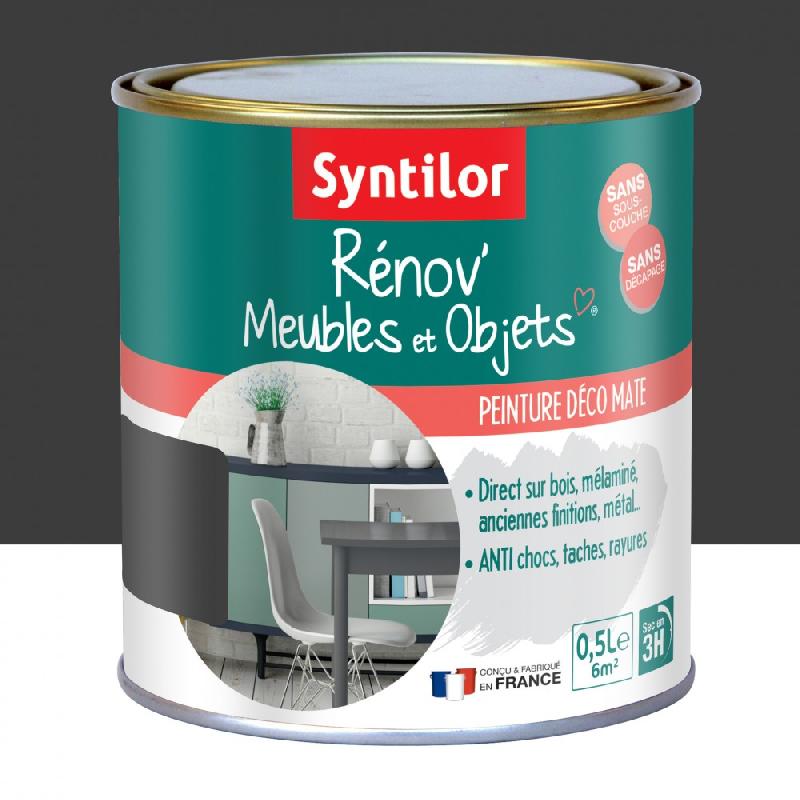 Peinture meuble et boiserie rénov' SYNTILOR - noir mat 0.5 l - anti chocs, taches, rayures_0