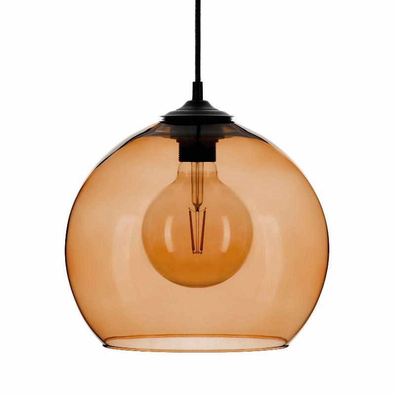 Suspension Rétro En Verre Ambre 25 Cm - Luminaire Vintage E27 Pour Salon, Chambre, Cuisine - Abat-jour Verre, Longueur Réglable