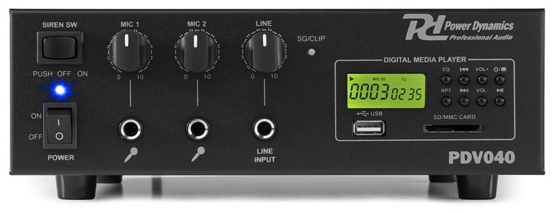 Amplificateur Public Adress USB SD Sirène Power Dynamics 40 watts - PDV040_0