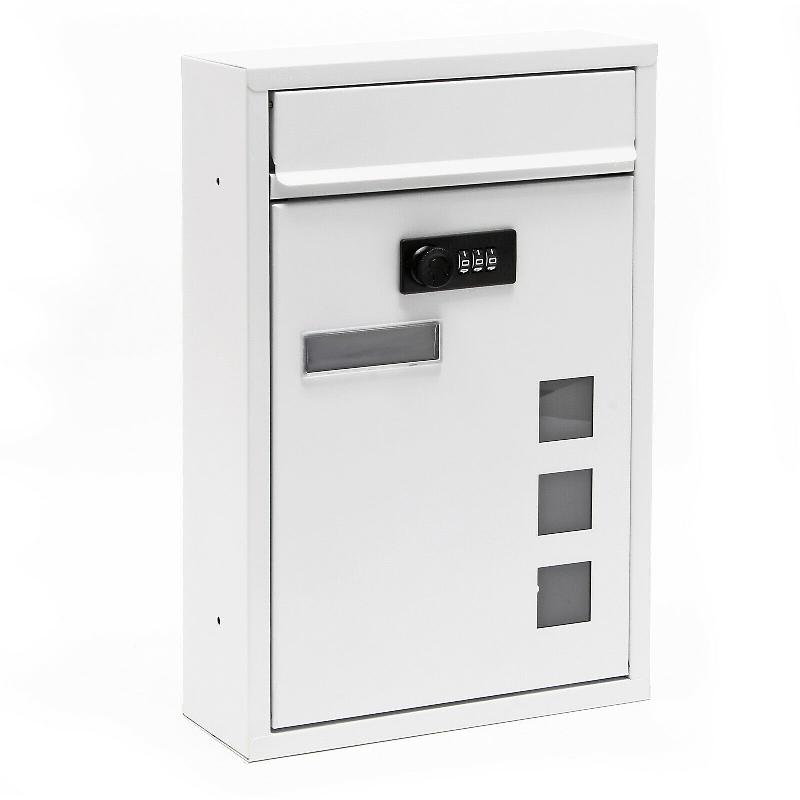 Boîte aux lettres murale design moderne - serrure à combinaison - acier galvanisé blanc_0