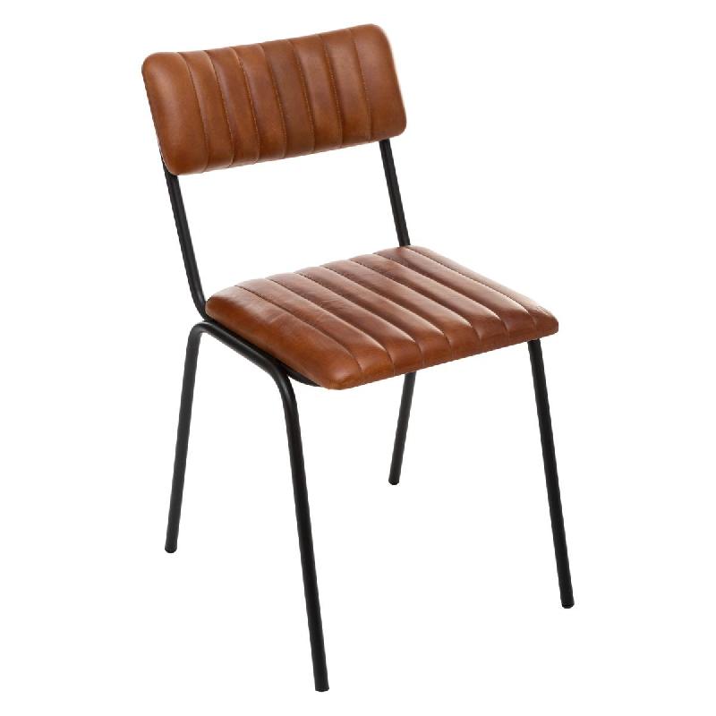Chaise de restaurant en cuir rétro - marron - design vintage et industriel, empilable_0