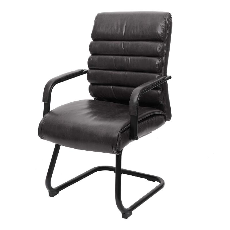 Décoshop26 - Fauteuil de bureau sans roulettes chaise de conférence vintage aspect daim PVC noir et métal 04_0006245 - noir métal 3000261664321_0