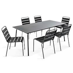 Oviala Business Ensemble table de jardin et 6 chaises en métal anthracite - gris acier 105016_0