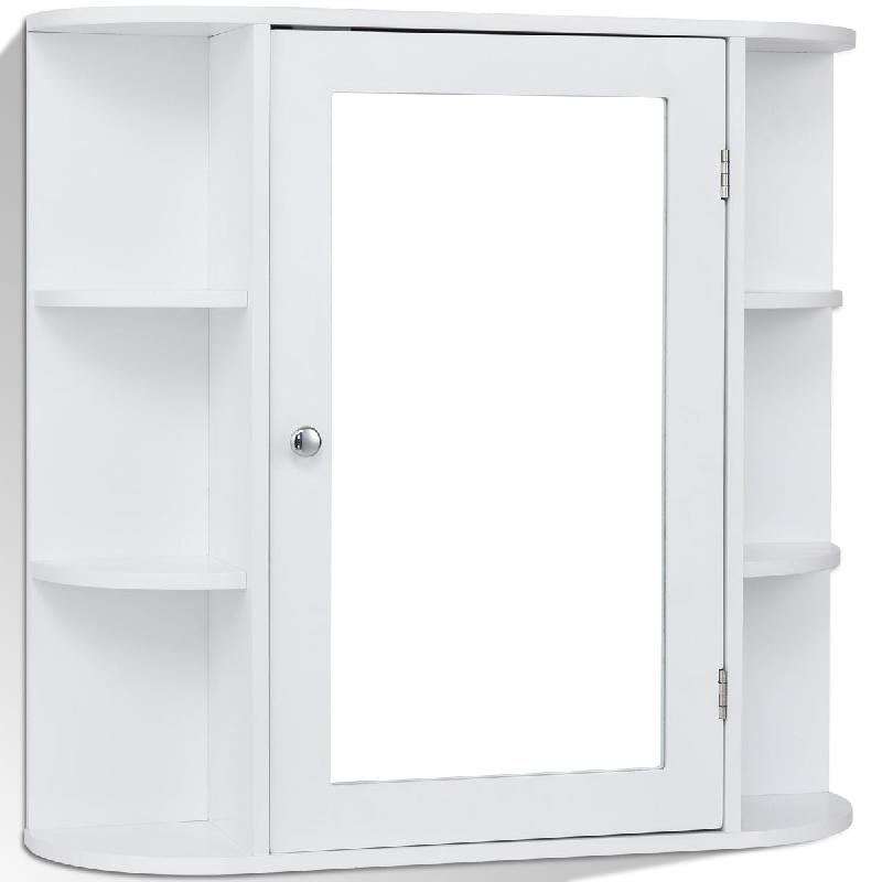 Meuble de salle de bain mural en MDF blanc - 1 porte, 6 étagères, 66 x 16,5 x 63 cm - Réf. 20_0004911_0