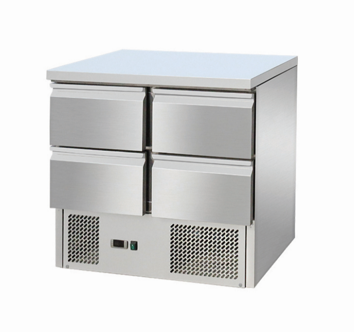 Saladette professionnel statique 4 tiroirs avec plan de travail inox 230 l - THS9014D_0