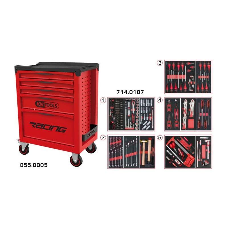 Servante RACING 5 tiroirs équipée de 187 outils - KSTools | 855.5186_0