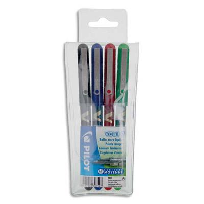STYLO ROLLER PILOT V-BALL VB7 - 0,5 MM - POCHETTE DE 4 - COLORIS ASSORTIS