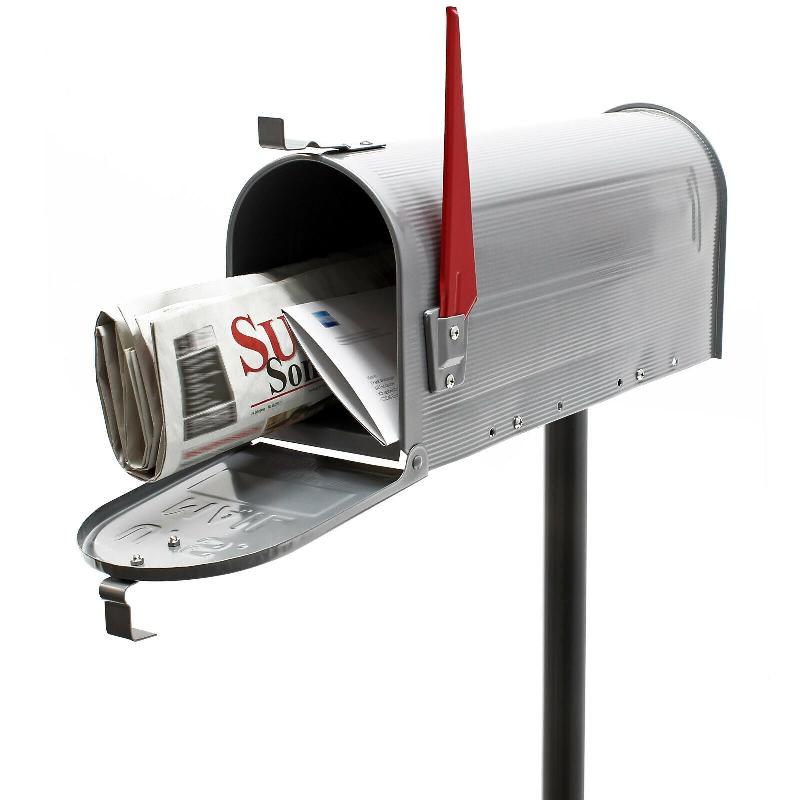 US Mailbox - Boîte aux lettres design américain argenté avec pied de support en acier galvanisé - 16_0000332_0