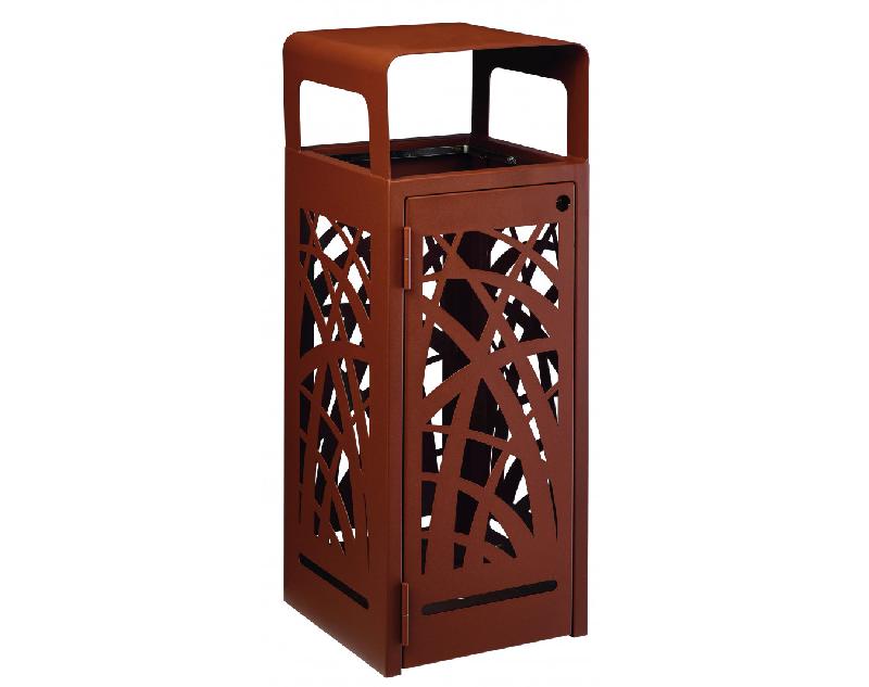 Corbeille à poser ou à fixer 110L CYBEL - Référence 59300/59330 - Effet corten mat texturé - Fabrication française - Métal ajouré - Anti-nuisibles avec cendrier_1