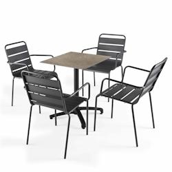 Oviala Business Ensemble table de terrasse stratifié taupe et 4 fauteuils gris - Oviala - gris métal 110169_0