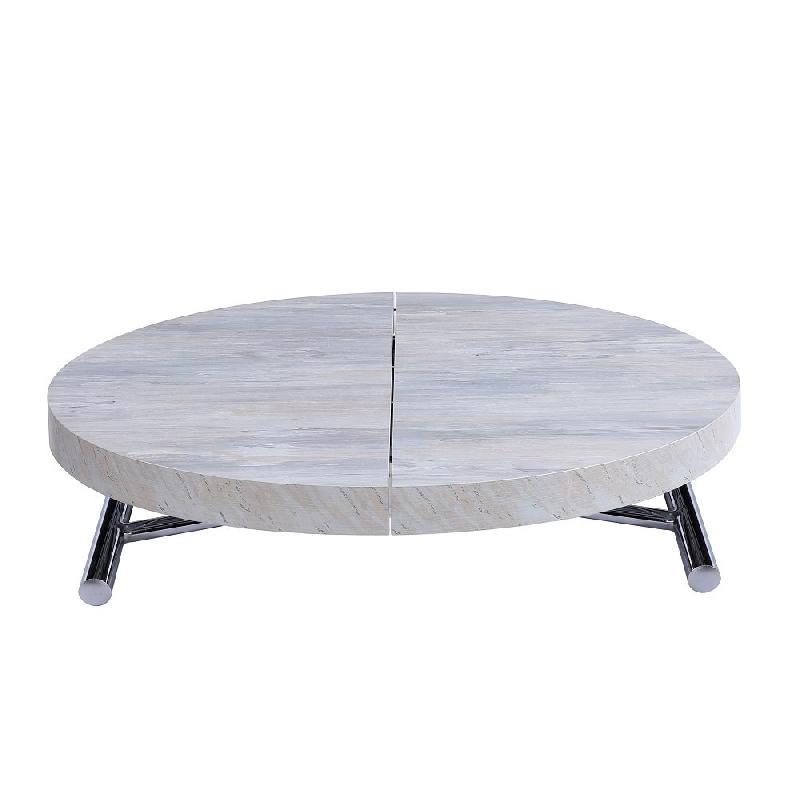 TABLE BASSE RONDE RELEVABLE ET EXTENSIBLE SATURNA COLORIS VINTAGE DIAMÈTRE 105 X 105/135 CM_0